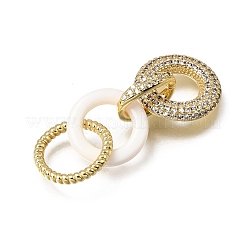 Natural White Shell and Brass Micro Pave Clear Cubic Zirconia 3 Ring Linking Rings&nbsp;KK-C262-05B-G