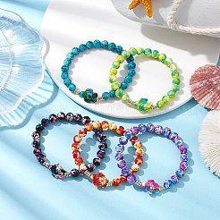 Round Dyed Synthetic Turquoise Beads Stretch Bracelets&nbsp;BJEW-JB10609