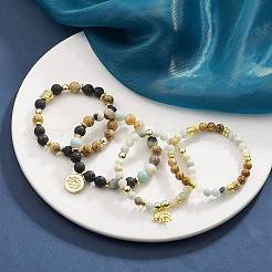 4Pcs 4 Style Natural & Synthetic Mixed Gemstone & Buddhist Head Beaded Stretch Bracelets Set&nbsp;BJEW-JB09326