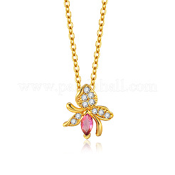 Brass Pave Clear and Hot Pink Cubic Zirconia Pendant Necklaces&nbsp;WG82C2A-02