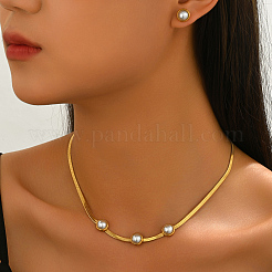 Stainless Steel & Imitation Pearl Stud Earrings & Snake Chain Necklaces Sets for Women&nbsp;RK5130