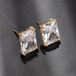 Brass Pave Clear Cubic Zirconia Stud Earrings for Women&nbsp;EJEW-F418-22G