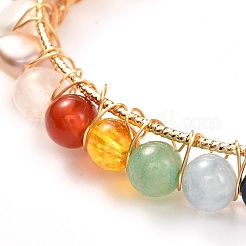 Natural Pearl Bead & Mixed Gemstone Beads Cuff Bangles for Women Girl Gift&nbsp;BJEW-JB06826-02