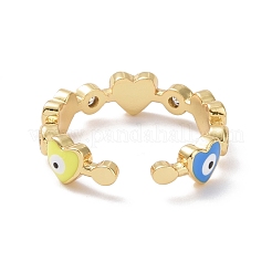 Colorful Enamel Heart Evil Eye & Cubic Zirconia Open Cuff Ring&nbsp;RJEW-P032-10G