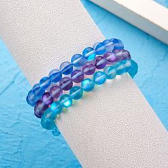 3Pcs Round Synthetic Moonstone Braided Bead Bracelets&nbsp;BJEW-SW00061-02