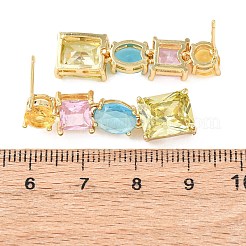 Rectangle Brass Micro Pave Cubic Zirconia Dangle Stud Earrings&nbsp;EJEW-C174-06G-02
