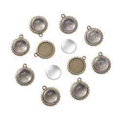 Tibetan Style Alloy Flower Pendant Cabochon Settings and Clear Half Round Glass Cabochon&nbsp;TIBE-X0019-20AB