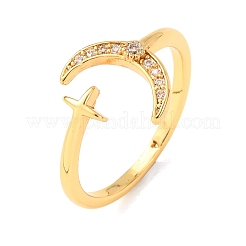 Brass Micro Pave Cubic Zirconia Cuff Open Rings for Women&nbsp;RJEW-F217-03G