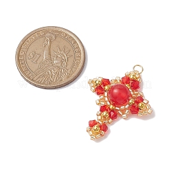 Natural Mixed Gemstone & Glass & Brass Beaded Pendants&nbsp;PALLOY-MZ00266