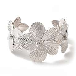 Rack Plating Brass Flower Open Cuff Bangles&nbsp;BJEW-B098-02P