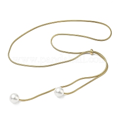 Ion Plating(IP) Round White Acrylic Imitation Pearl 304 Stainless Steel Round Snake Chain Lariat Necklaces&nbsp;NJEW-D269-01G