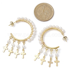 2 Pairs 2 Colors Cross Shell Pearl Dangle Stud Earrings&nbsp;EJEW-JE06185