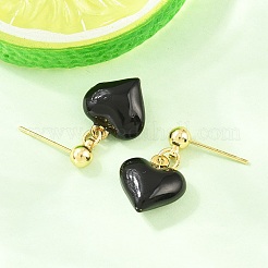 Valentine's Day Heart Brass Enamel Dangle Stud Earrings&nbsp;EJEW-Z164-19G-03