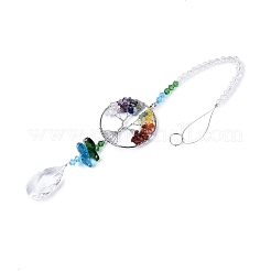 Chakra Natural Mixed Stone Chips Tree of Life Suncatcher&nbsp;HJEW-N005-01