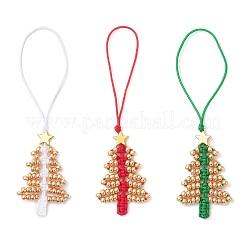 3Pcs Christmas Tree Glass Seed Beaded Pendant Decorations&nbsp;HJEW-MZ00373