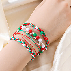 4Pcs 4 Styles Christmas Acrylic Beads Braided Bead Bracelets & Stretch Bracelets & Cotton Cord Braided Bracelets&nbsp;FS-WG84904-01