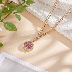 1Pc Brass Glass Flat Round Locket Pendant Rolo Chain Necklaces for Women&nbsp;NJEW-NB0001-48