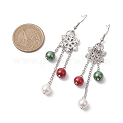 Glass with Alloy Enamel Snowflake Charm Dangle Earrings for Women&nbsp;EJEW-TA00559