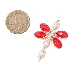 4Pcs Dragonfly Glass Beaded Connector Charms&nbsp;PALLOY-TA00315