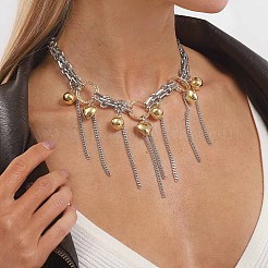 Brass & Alloy Round Ball Chain Tassel Bib Necklaces for Women&nbsp;WGA86A7-01