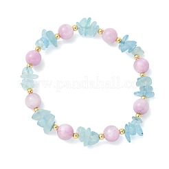 Natural Aquamarine & Kunzite Beaded Stretch Bracelets for Women&nbsp;BJEW-JB14006