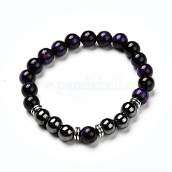 Natural Tiger Eye(Dyed) Beads Stretch Bracelets Set&nbsp;BJEW-JB06653-04