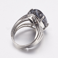 Natural Snowflake Obsidian Wide Band Finger Rings&nbsp;RJEW-K224-A08