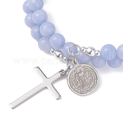 2Pcs Natural Dyed Blue Lace Agate & White Jade Beads Double strand Stretch Bracelets&nbsp;BJEW-JB13065