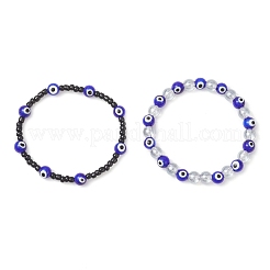 2Pcs 2 Colors Handmade Lampwork Beads Stretch Bracelets for Men Women&nbsp;BJEW-JB12515