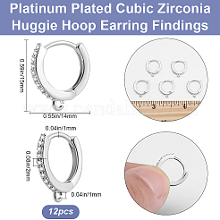 12Pcs Brass Micro Pave Clear Cubic Zirconia Huggie Hoop Earring Findings&nbsp;EJEW-BBC0001-25P