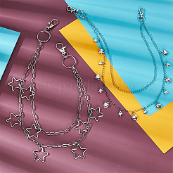 2Pcs 2 Styles Heart Star Alloy & Iron Double Layer Chains for Jeans Pants&nbsp;HJEW-GA00015