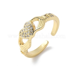Brass Micro Pave Cubic Zirconia Cuff Finger Rings&nbsp;RJEW-C120-25G-02