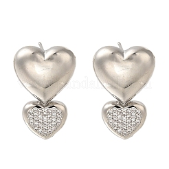 Rack Plating Heart Brass Micro Pave Clear Cubic Zirconia Stud Earrings&nbsp;EJEW-H143-26P