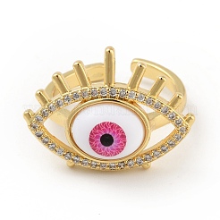 Cubic Zirconia Sun with Evil Eye Open Cuff Ring with Enamel&nbsp;RJEW-B042-08G-01