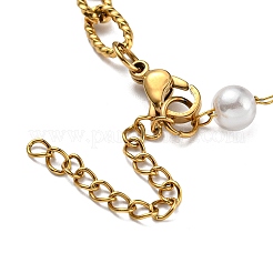 Ion Plating(IP) 304 Stainless Steel Paperclip & Plastic Pearl Beaded Chain Bracelet&nbsp;BJEW-E088-04G