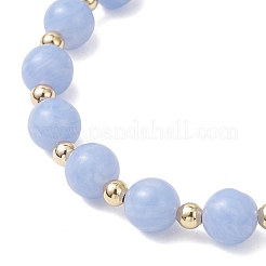Natural Dyed Blue Lace Agate Beads & Brass Round Beads Stretch Bracelets for Women&nbsp;BJEW-JB12705