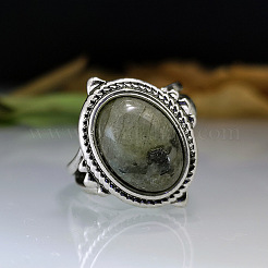 Oval Zinc Alloy Natural Labradorite Finger Rings&nbsp;WG970F5-04