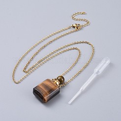 Natural Mixed Stone Perfume Bottle Pendant Necklaces&nbsp;NJEW-F266-02G