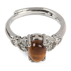 Oval Natural Tiger Eye Adjustable Rings&nbsp;RJEW-Q819-01P-02