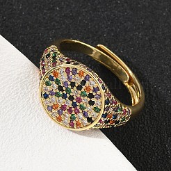 Brass Micro Pave Cubic Zirconia Cuff Rings for Women&nbsp;RJEW-A069-13G-01