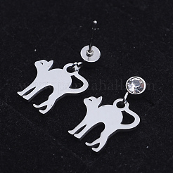 201 Stainless Steel Kitten Dangle Stud Earrings&nbsp;EJEW-T008-JN744