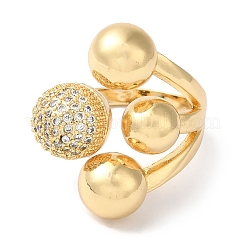 Brass Micro Pave Clear Cubic Zirconia Round Ball Open Cuff Rings for Women&nbsp;LS-RJEW-C098-18G