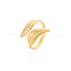 Ion Plating(IP) 304 Stainless Steel Leaf Open Cuff Ring for Women&nbsp;RJEW-S405-175G