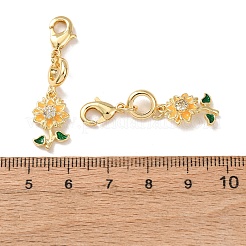 Flower Brass Micro Pave Clear Cubic Zirconia and Enamel Pendant Decoration&nbsp;KK-T083-01C-G