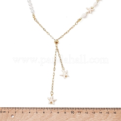 Ocean White Round Shell Pearl Beaded Slider Necklaces&nbsp;NJEW-JN06076