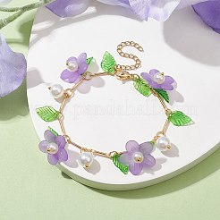 Acrylic Flower & Glass Pearl Charm Bracelets&nbsp;BJEW-JB10054-03