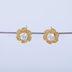 Exquisite Brass Pave Clear Cubic Zirconia Flower Stud Earrings&nbsp;MB8733