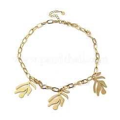 304 Stainless Steel Triple Leaves Pendant Paperclip Chain Necklaces&nbsp;NJEW-K389-02G