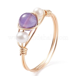 Copper Wrapped Natural & Synthetic Gemstone Ring for Women&nbsp;RJEW-JR00433