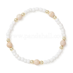 2Pcs Natural Fossil & Glass Round Beaded Stretch Bracelets for Women&nbsp;BJEW-JB13308